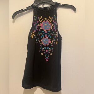 Embroidered Black Sleeveless Top